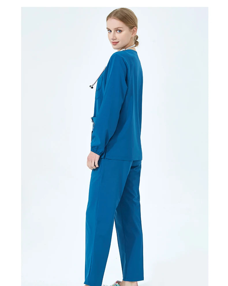 NurseMurse Premium Dark Blue Long Sleeve Scrub Set (Female)