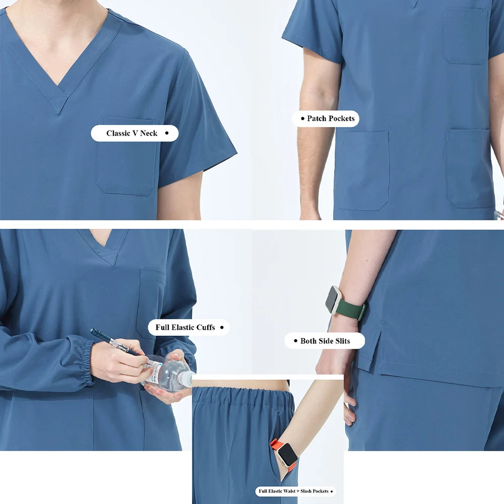 NurseMurse Premium Ceil Blue Short Sleeve Scrub Set (Female)