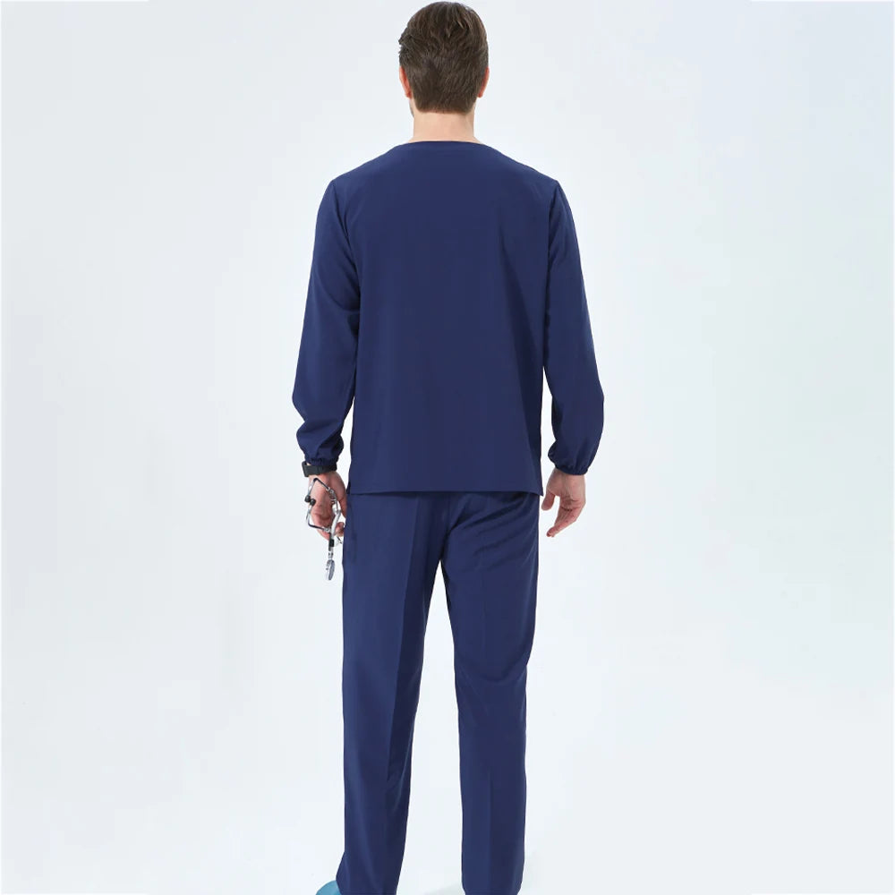 NurseMurse Premium Navy Blue Long Sleeve Scrub Set (Male)