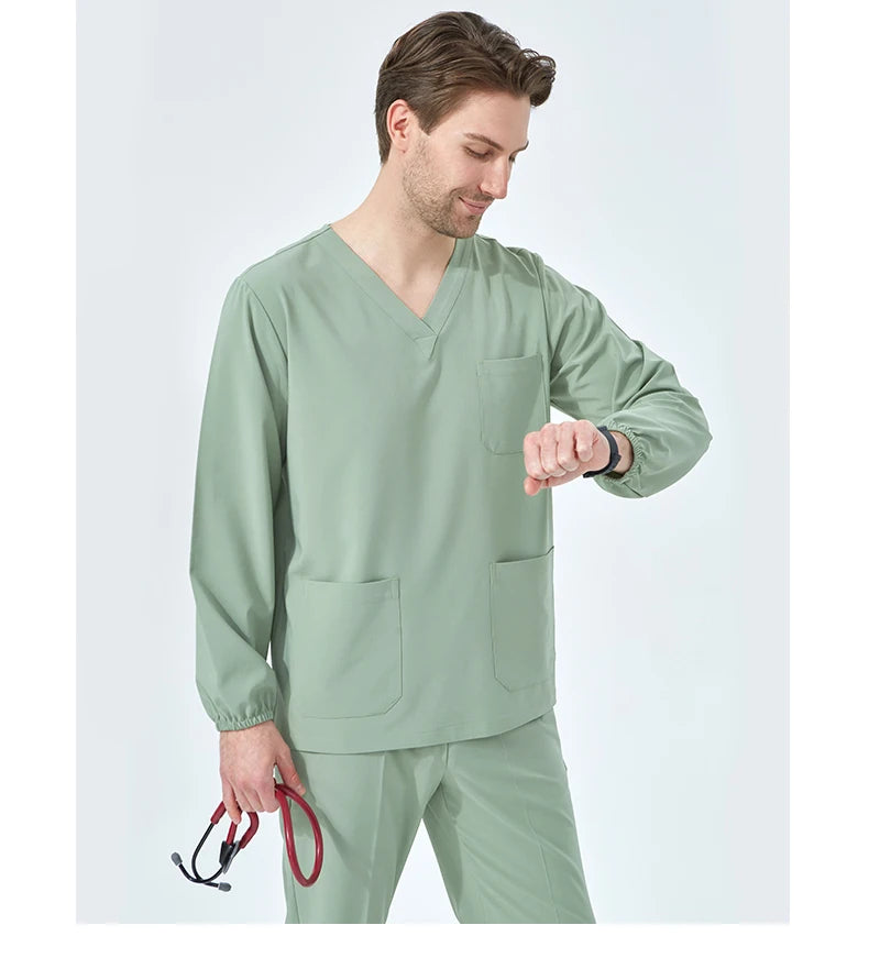 NurseMurse Premium Lime Green Long Sleeve Scrub Set (Male)