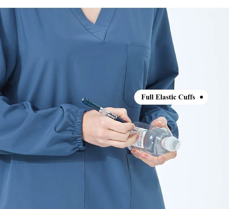 NurseMurse Premium Ceil Blue Long Sleeve Scrub Set (Female)